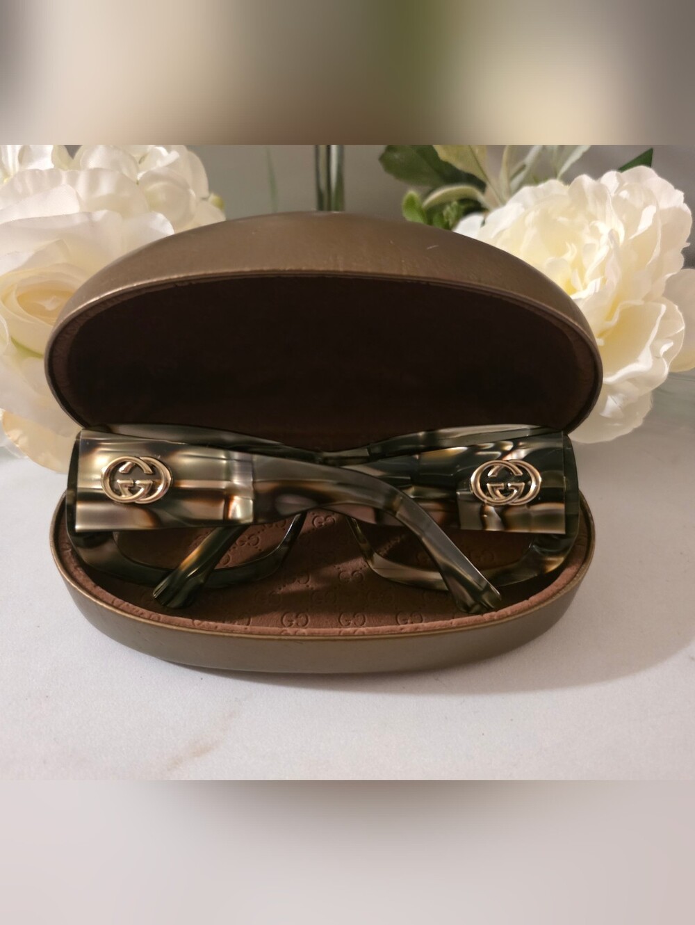 Gucci Tortoiseshell Acetate Sunglasses with Gold GG Emblems